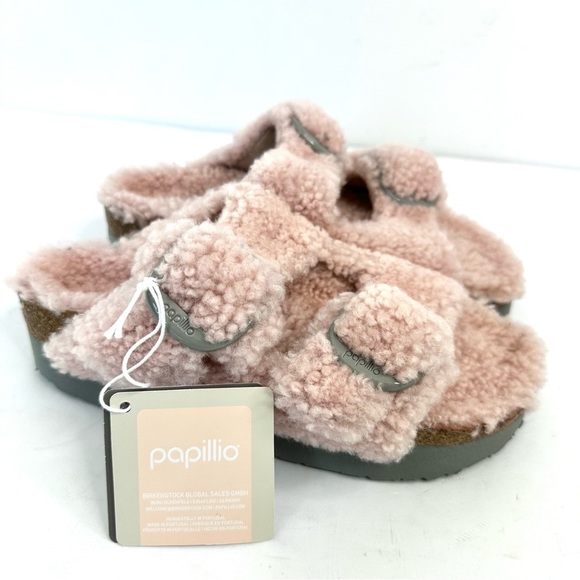 NWT Birkenstock Papillio Arizona Big Buckle Shearling fuzzy sandal pink 36/5 - Picture 1 of 16